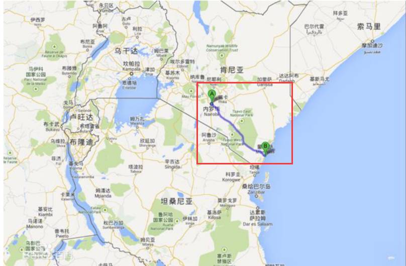 蒙內(nèi)鐵路路線示意圖