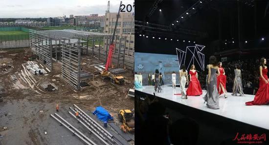 △時尚1號秀場建成前后（北京服裝學院容城時尚產業園供圖）